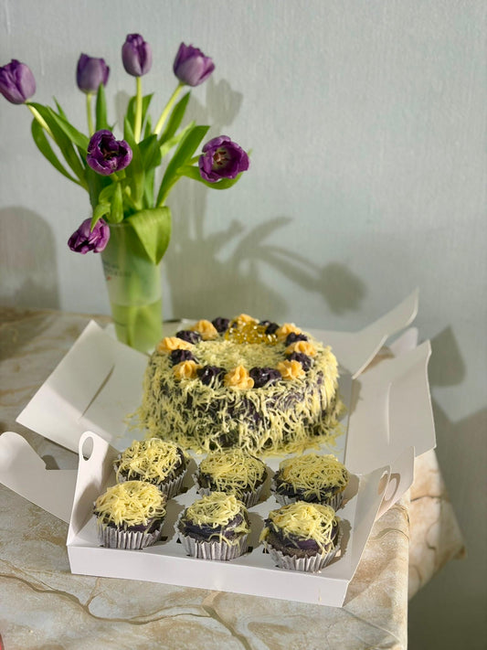 [Bundle] 1x Ube Yema Chiffon Cake + 6x Ube Yema Chiffon cupcakes with Cheese Toppings